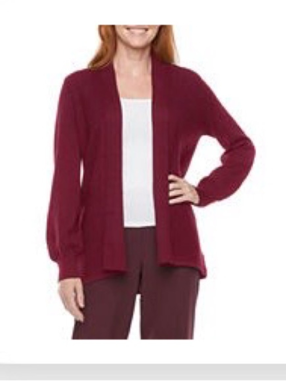 Liz Claiborne Open-Front Burgundy Shawl Collar Cardigan